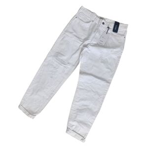 NWT Forever 21 Womens Distressed Boyfriend Jeans Size 28 White Cuffed Hem.